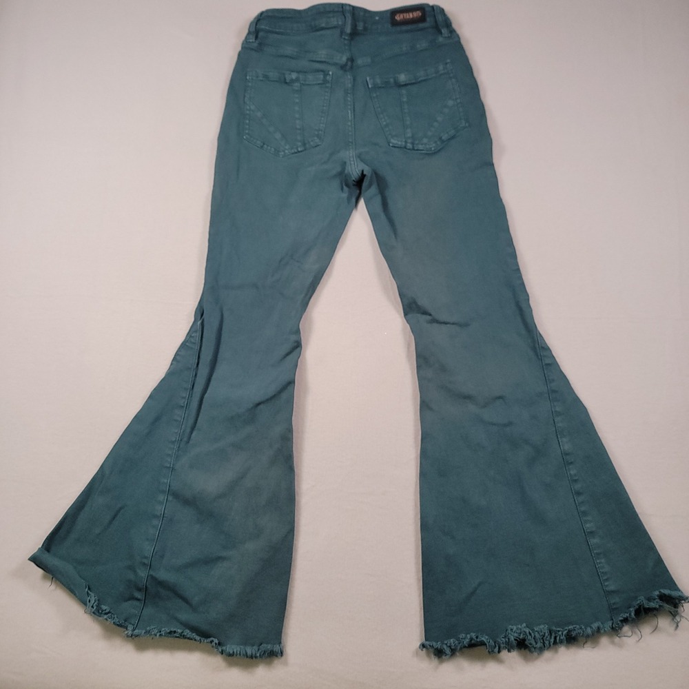 Shyanne Extreme Flare Jeans Womens 29 Teal Green Solid High Rise Cotton Stretch - Picture 10 of 12